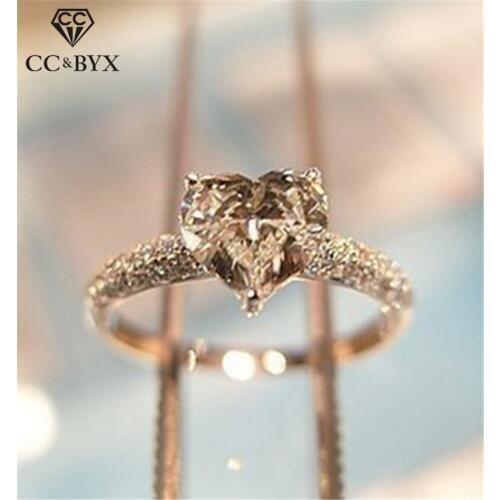 Heart Rings For Women Bridal Wedding Fashion Jewelry Engagement Ring Cubic Zirconia Elegant Anel Bijoux Femme CC048