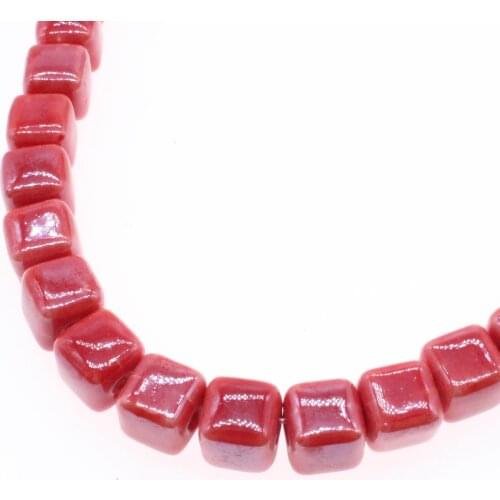 CHONGAI Red Ceramic Square Beads For DIY Bracelet Necklace Accessories 8mm