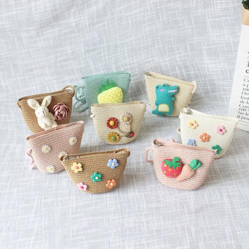 Summer Childrens Messenger Bag Kids Shoulder Bags Handmade Straw Keys Coin Mini Handbags Baby Girls Beach Princess Flower Bags