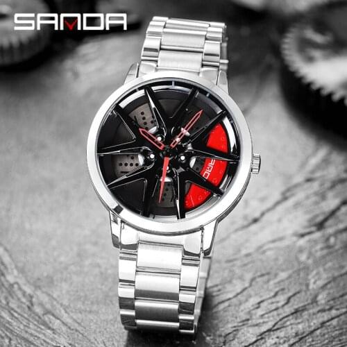 SANDA 2021 Mens Wheel Watch Custom Contour Dial Mens Watch Stainless Steel Quartz Sports Waterproof Watch Relogio Masculino