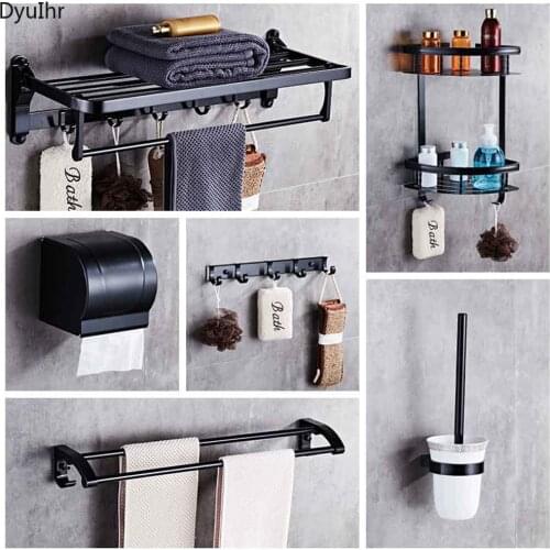 Bathroom accessories set space aluminum wall hanging towel rack black towel rack paper towel rack storage rack free punch