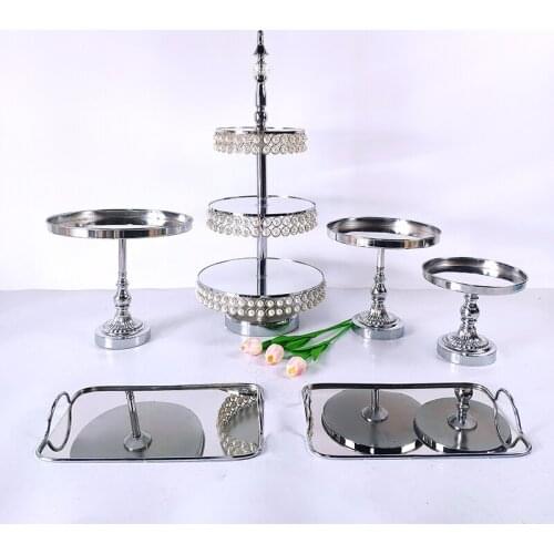 6pcs Silver Wedding Cake Stand Set Round Birthday Party Dessert Metal Cupcake Pedestal Display Plate Home Decor