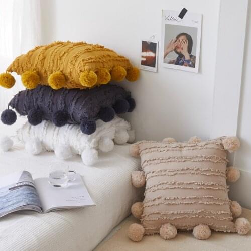 Cushion Cover Flower Tassel Square Pillowcase White Yellow Gray Pillowcase 45x45 Cm Home Decor Sofa Pompon Pillowcase