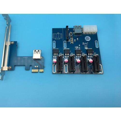 New PCIe 1 to 4 PCI Express 1X Slots Riser Card Mini ITX to External 4 PCI-e Slot x1 Port Multiplier for Bitcon BTC Miner Mining