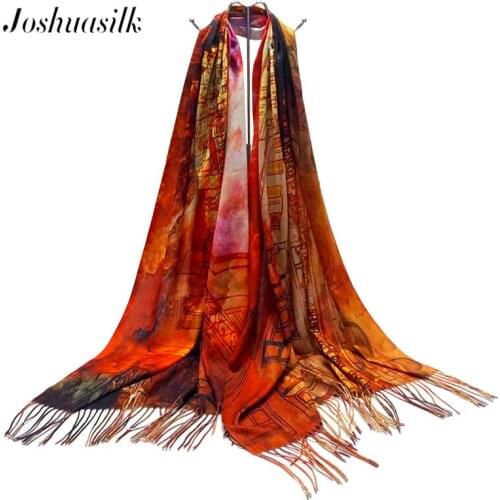 Joshuasilk Autumn Winter women scarf Cotton Blends Double-sided printing Clock pattern Shawls and Scarves