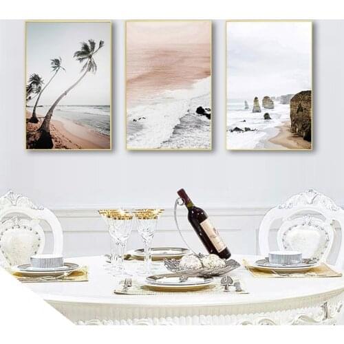 Painting Landscape Scandinavian Decor Picture Coastal Sunrise Nature Scenery Wall Nordic Canvas Art Print Sky Sea Sunset