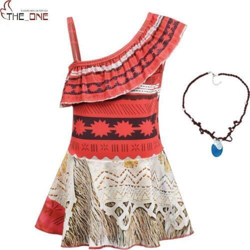 MUABABY Girls Moana Dress for Beach Swimming Wear Kids One Shoulder Summer Swimsuit Costume Clothing Children Fashion Swim Suit