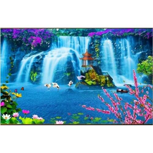 Custom photo wallpaper 3d murals wallpaper for walls 3 d Waterfall pastoral forest TV background wall papers decoration painting