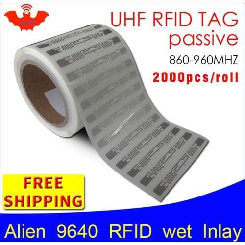 RFID tag UHF sticker Alien 9640 EPC6C wet inlay 915mhz868mhz860-960MHZ Higgs3 2000pcs free shipping adhensive passive RFID label