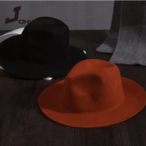 Retro classic felt jazz hat fedora hat with big brim Panama for women men black red top hat Ladies top hat imitation wool cap