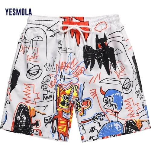 YESMOLA Graffiti Digital Print Men Shorts Beach Shorts Casual Pants Mens Double Inner Net Shorts Summer Printing Lovers' Shorts