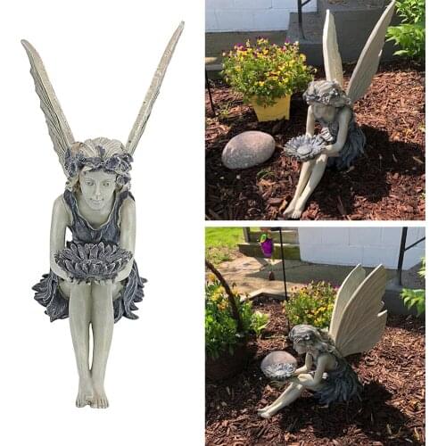 Flower Fairy Sitting Figurines Angel Girl Resin Craft Ornament Outdoor Balcony Yard Art Garden Arrange Landscape Decoration
