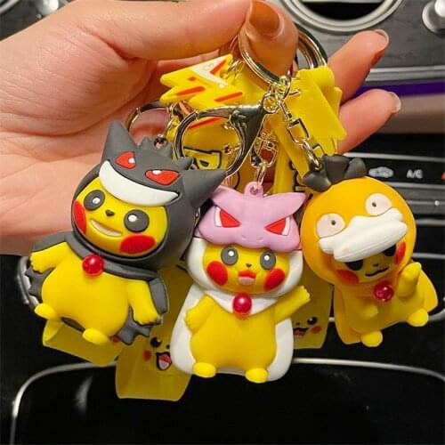 Tomy Pokemon Pikachu Mewtwo Gengar Psyduck Keychain Action Figure Keychain Model Car Bag Keychain Toys for Women Bag Accessories