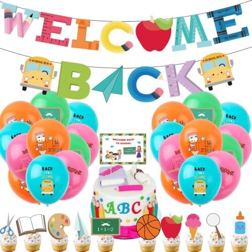 Back To School Season Theme Party Decoration DIY Dress Up For Class Meeting Ccake Topper Balloon Flag Banner