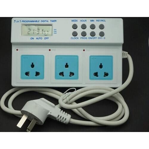 Universal - 7 Day Heavy Duty Smart Digital Programmable Timer - Three Outlet, Multifunction, 3 Way Digital Timer Switch Electric