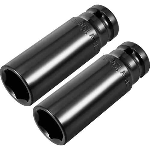 Uxcell 2 Pcs 1/2-Inch Drive by 19mm Deep Impact Socket, Cr-V, 6-Point, Metric