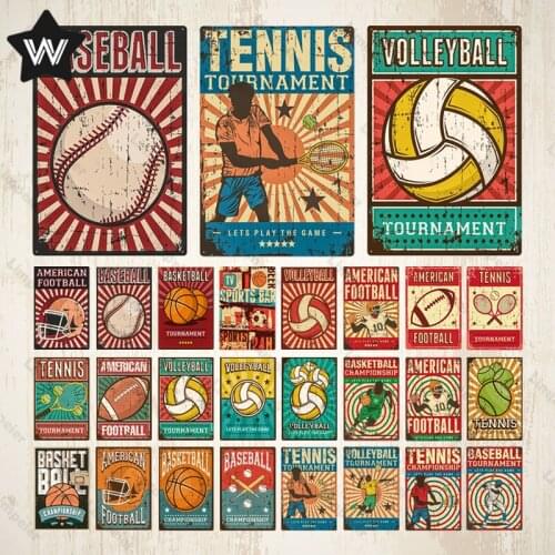 Vintage Metal Tin Signs Volleyball Tennis Man Cave Plate Ball Game Shabby Wall Stickers Retro Metal Poster Decor for Club Plaque