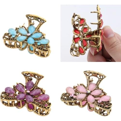 Women Metal Vintage Hairpins Hair Ornaments Trendy Hair Clip Shiny Rhinestone Crab Hair Claws Accessories