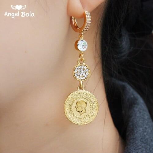 Gold Color Muslim Islamic Allah Coin Earrings for Women/Girls Iran Persian Turkish Jewelry Drop Earring Arab Coins Middle East