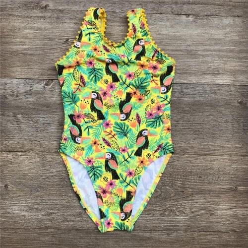 3-14 Years Girls Swimsuit Swimwear Bird Print Children Swimsuit Bathing Suit Beachwear 2020 Kids Girls Swimwear Monokini