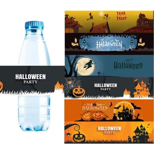 10pcs, Halloween Party Water Bottle Labels Stickers Home Happy Halloween Spider Pumpkin Adhesive Labels Party Decoration Favors
