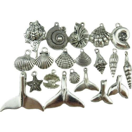 19904 20X MIX Vintage Silver Alloy Beach Sea Star Ocean Conch Shell Whale Tail Pendant