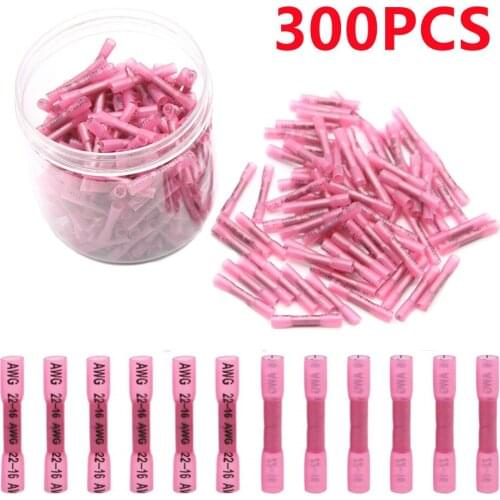 300PCS Heat Shrink Butt Connectors Cable Crimp Terminals Connector Electrical Wire Butt Splices Waterproof Fully Insulated