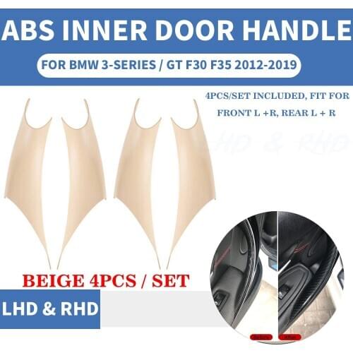 4PCS Car Styling Interior Door Panel Handle Inner Pull Protective Frame Cover Trim Beige For BMW 3/GT 4 Series F30 F35 2013-19