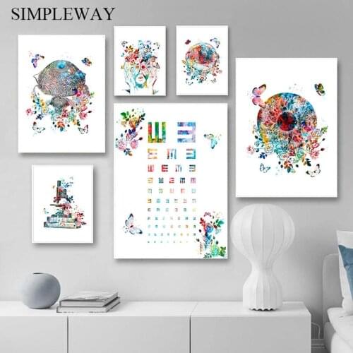 Watercolor Eye Anatomy Poster Abstract Canvas Wall Print Art Painting Education Medicine Picture Ophthalmology Hospital Decor