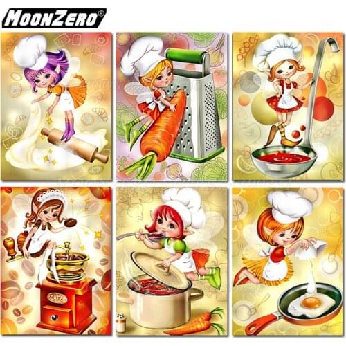 DIY Diamond painting Chef Girl Full Square/Round diamond Resin Inlaid 5D Cross stitch Craft Gift set Home decor WYZ190515