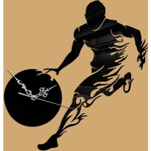 Free Shipping DIY Clock Wall Sticker Clocks Basketball Player Mirror Surface Sporty Home Decor Childs Room Decoration