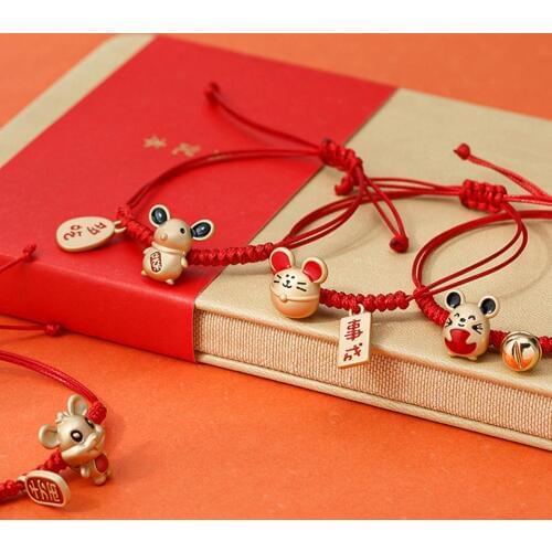 Women Zodiac Mouse Charm Red Rope Bracelet Bangle Adjustable Lucky Jewelry Gift