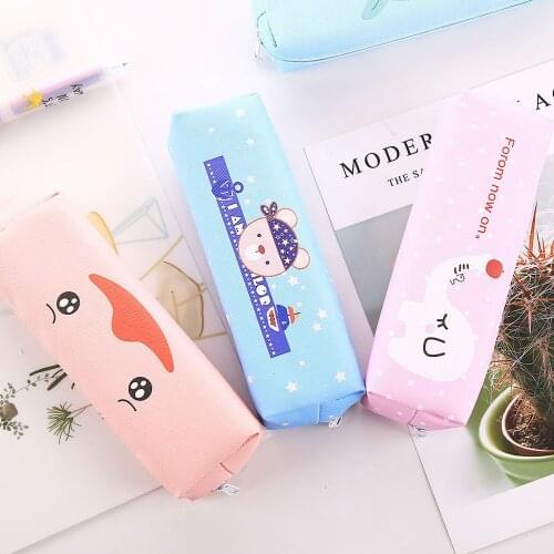 Lovely Kawaii Pu Pencil Case Large Capacity Pencil Bag Lovely Girl Letter Pencil Bag Gift School Supplies Korean Stationery