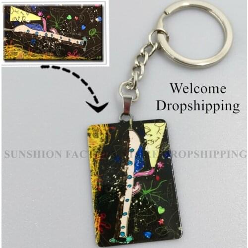 Customized Childrens Drawing Rectangle Keychain Kids Artwork Personalized Custom Photo LOGO Pendant keyring Jewelry Gift