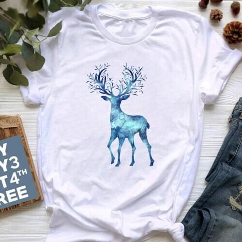 Womens T-shirt Summer Casual Short Sleeve Panda Deer Dolphin Print Top Harajuku T-shirt Animal Graphic T-shirt Top Female
