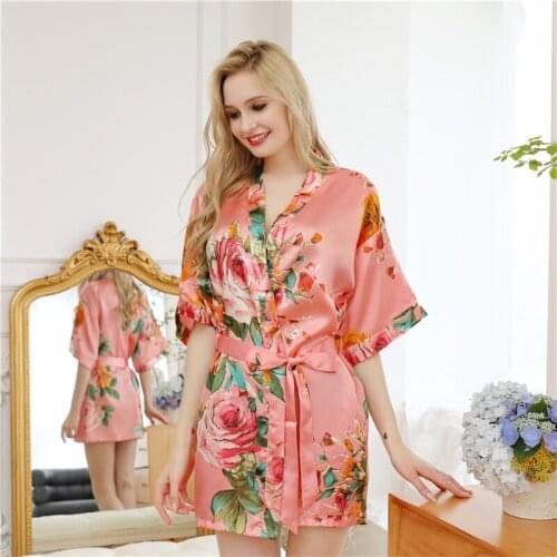 Summer Womens Robe Pajamas Imitation Silk Bridal Nightgown Ladies Pijamas Kimono Cardigan Bathrobe Sleepwear Female Home Pyjamas