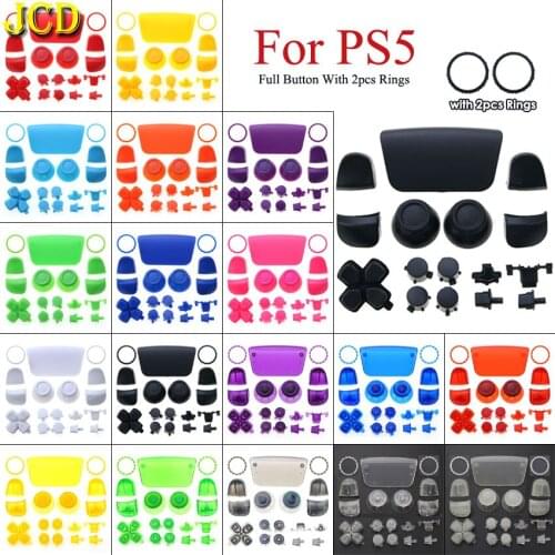 JCD For Sony PS5 Controller Full Set Button Joystick Cap D-pad R1 L1 R2 L2 Triggers Direction Key ABXY Buttons W/ Accent Rings