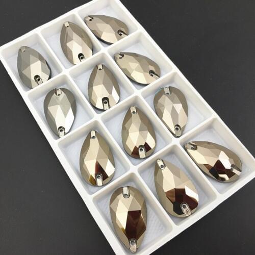 Jet Hematite Color Teardrop Sew On Rhinestones Droplet Sewing Glass Crystals 7x12mm,10.5x18mm,13x22mm,16x25mm,17x28mm,22x38mm