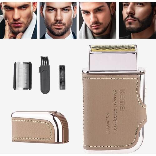 Kemei Leather Beard Trimmers Retro Facial Hair Shaving Machine Electric Razor Professional USB Shaver Mini Charges Quickly