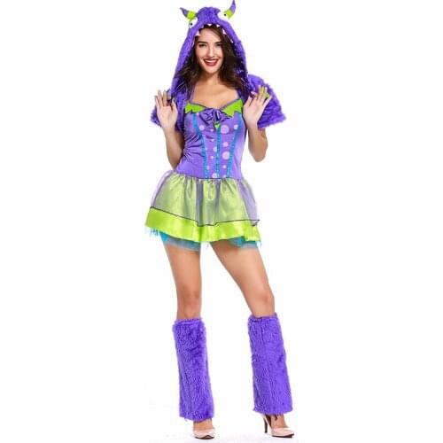 Adult Halloween Costume Purple Green Monster Performance Clothing Cosplay Women Dress Animal Horrible Carnival Festival Party