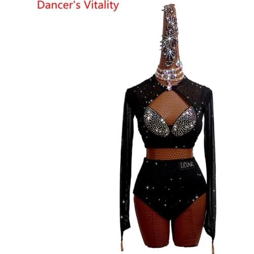 Latin Dance Performance Dress for Women Customized Adult Child Long Sleeves Suit Chacha Dance Professional Skirt Dance Clothing
