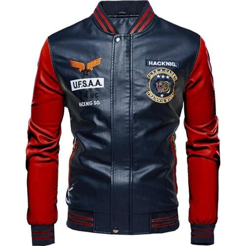 Leather Jacket Men Motorcycle Fashion Brand Clothing Stand Collar Zipper Pu Coat Patchwork Jacket Baseball Men Casaco Masculino