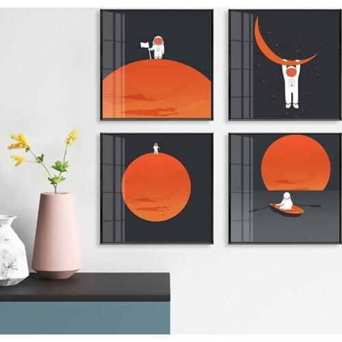 Creative Astronaut Orange sun Landing on the moon star modern decorative Painting for Home hotel office Canvas Wall Art Poster