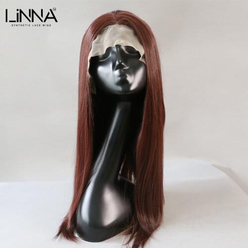 LINNA Long Straight Synthetic Lace Front Wig For Women Lace Front Human Hair Brown Wigs 24 Inch Dark Brown Cosplay Wig