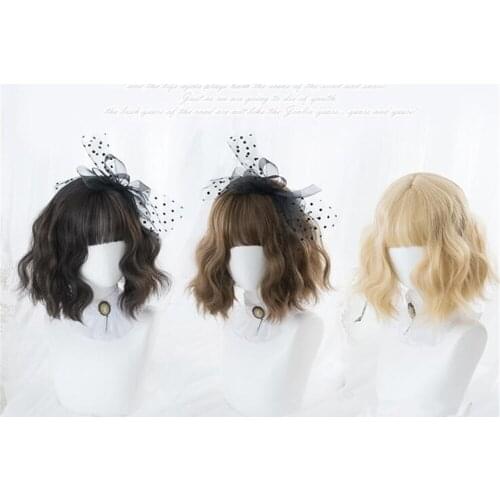 Lolita Girl 30CM Cute Curly Short Bob Bangs Synthetic Halloween Party Cosplay Women Wig D130