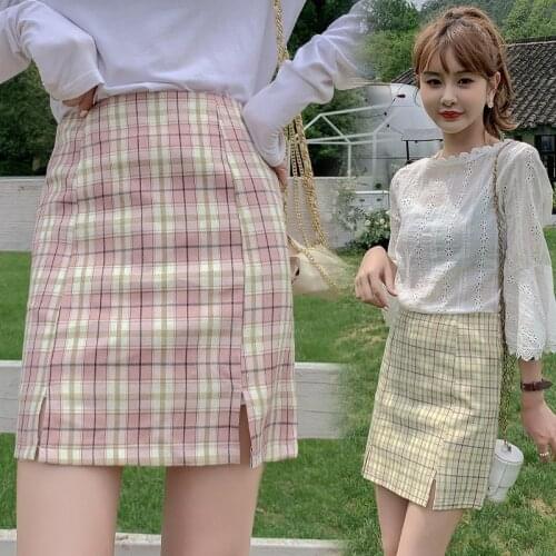 Sutimine 2021 Mini Skirt Womens Preppy Style Zipper High-waisted Plaid Skirts for Girls Cute Ladies Kawaii Vintage Green Skirts
