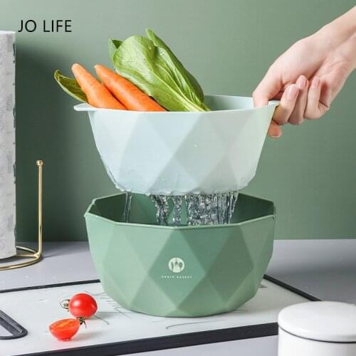 JO LIFE Multifunctional Double-layer Drain Basket Plastic Washing Strainer Vegetables Fruits Storage Basket Kitchen Tools
