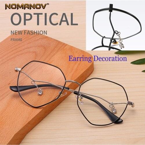 Polygon Earring Decoration Frame Custom Made Prescription Optical Lenses or Photochromic Gray / Brown Lenses 0 -0.5 -1 To -6