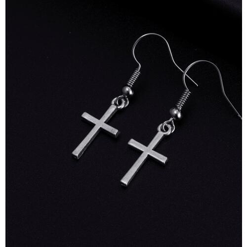 Trendy Vintage Cross Shape Dangle Antique Silver Plated Earrings for Women Girl Retro Drop Earrings Cute Earring Jewelry Bijoux