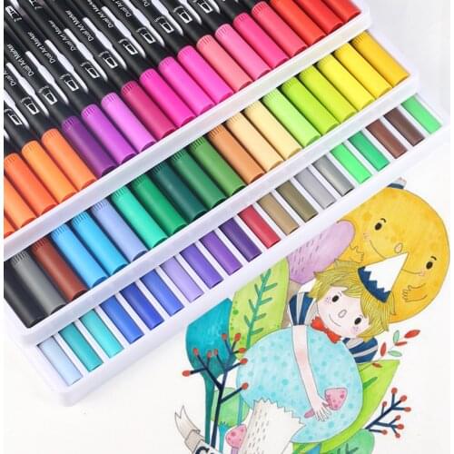 100colors Double-headed Tip Watercolor Pen Brush Dual Tip Fineliner Drawing Office For School Markers Supplies Set Artist Sketch